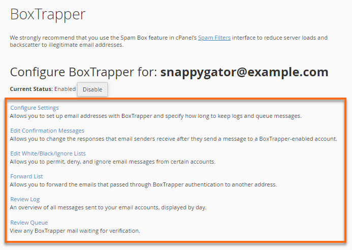BoxTrapper - Configure Settings