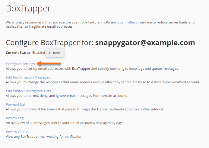 BoxTrapper - Configure Settings