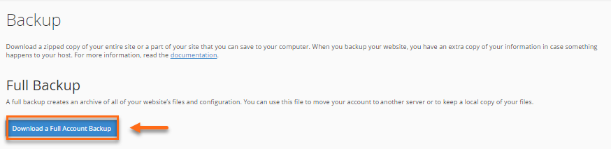 cPanel - Full Backup - Download Full Backup