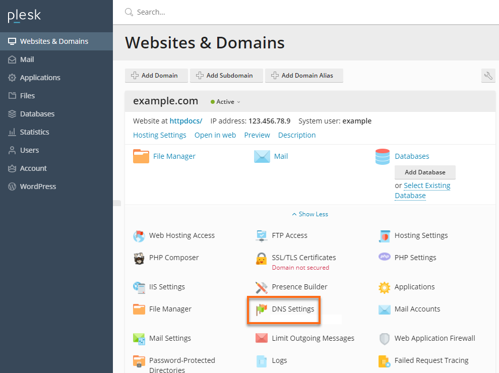 HostGator Plesk 18 DNS Settings