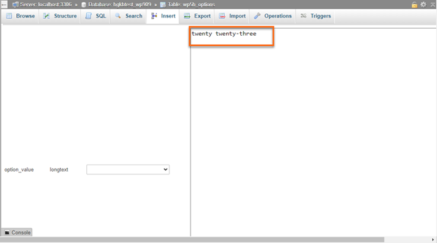 HostGator phpMyAdmin Option Value