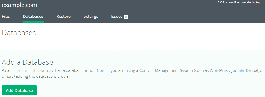 CodeGuard - Dashboard&#39;s Database Tab