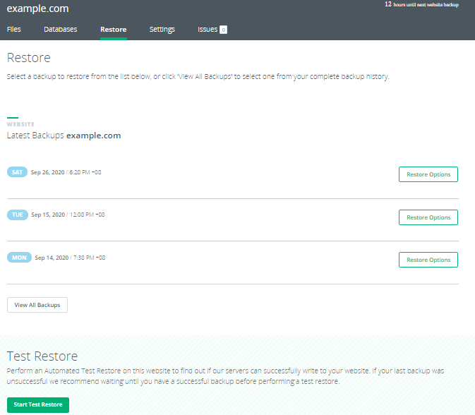 CodeGuard - Dashboard&#39;s Restore Tab