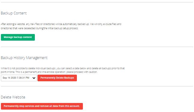 CodeGuard - Dashboard&#39;s Settings Tab