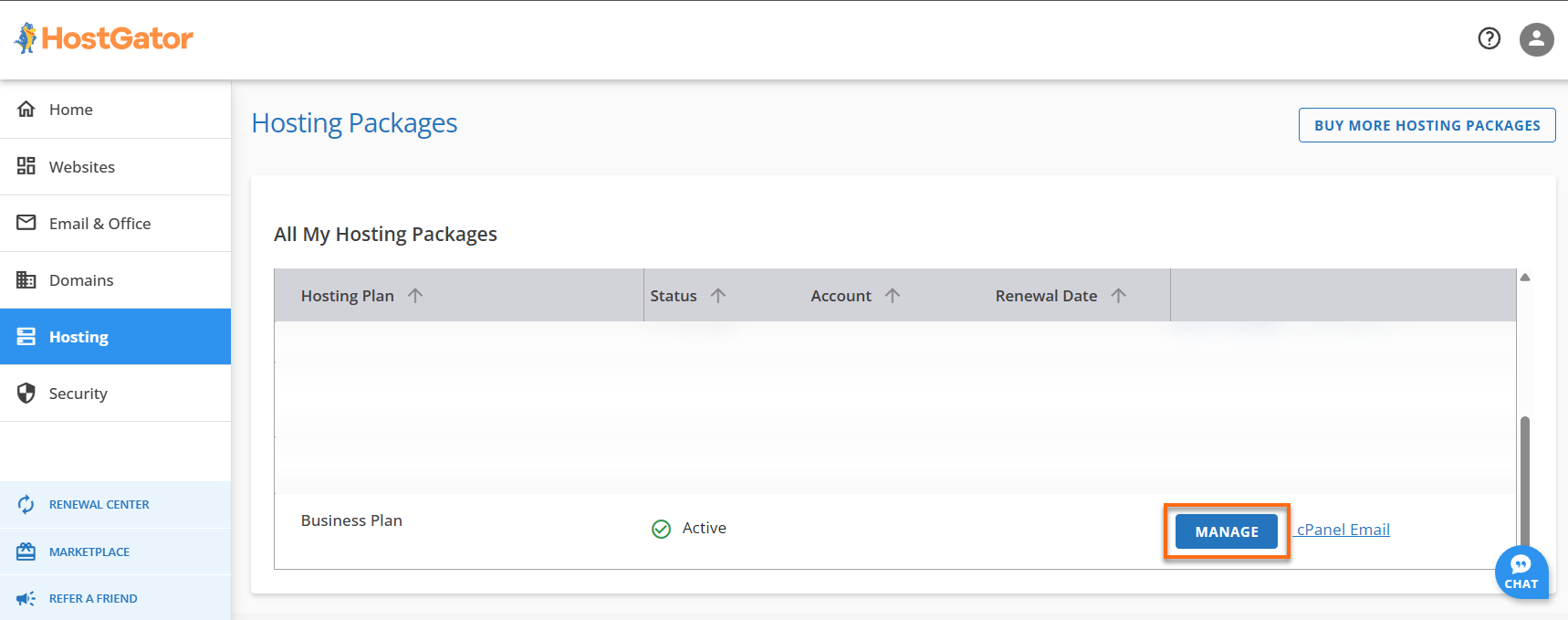 click manage next to package plan
