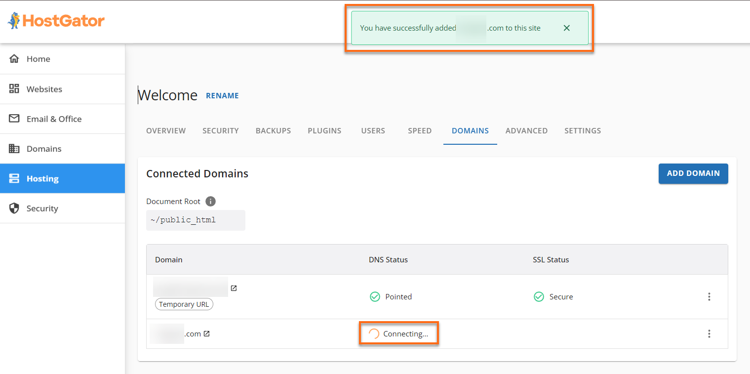 connecting domain success