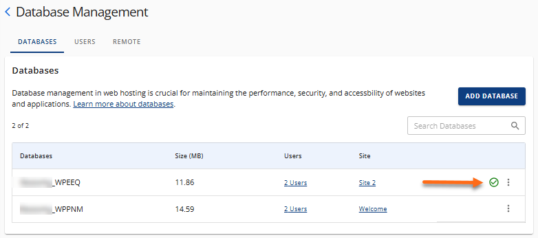 Manage MySQL Databases - Check database - No Issues