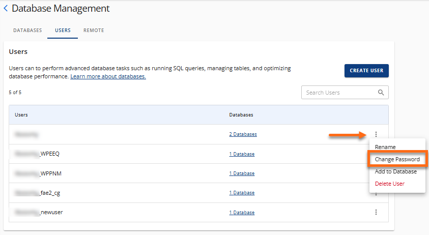 Manage MySQL Database Users - Change password
