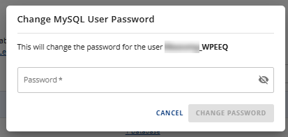 Manage MySQL Database Users - Change password pop-up