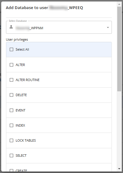 Manage MySQL Database Users - Add to Database - Select Database to add