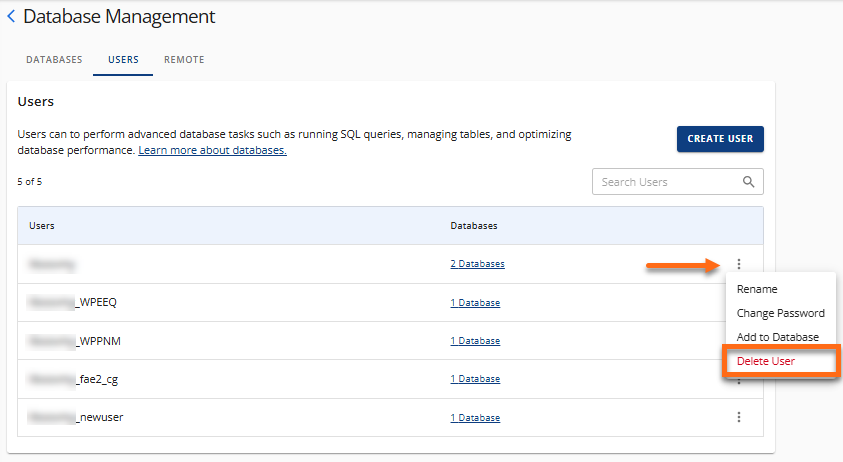 Manage MySQL Database Users - Delete User