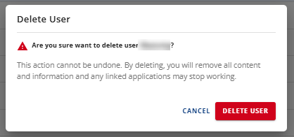 Manage MySQL Database Users - Delete User pop-up