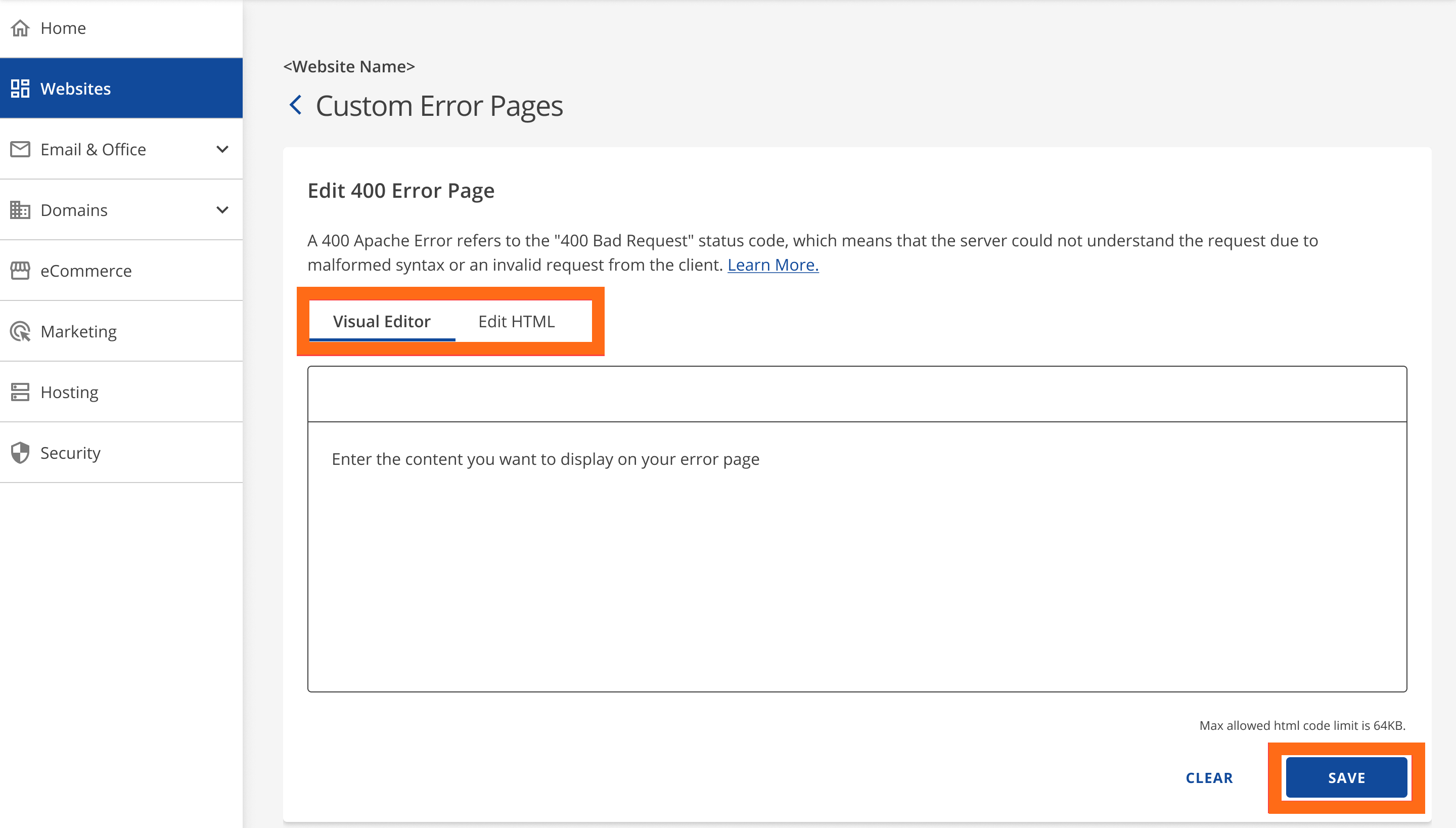 Custom Error Pages - Edit and Save