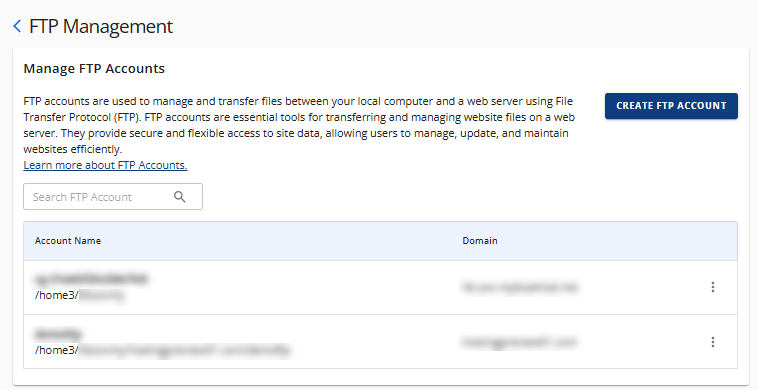 FTP Management panel