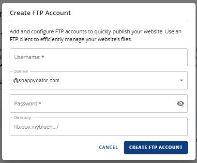 Manage FTP Accounts - Enter FTP details