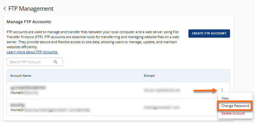 Manage FTP Accounts - Change password