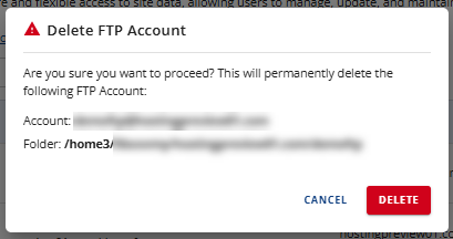 Manage FTP Accounts - Confirm delete