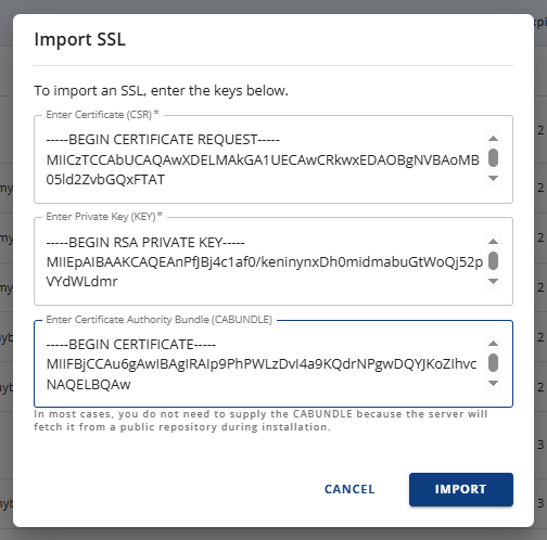 Import SSL with keys