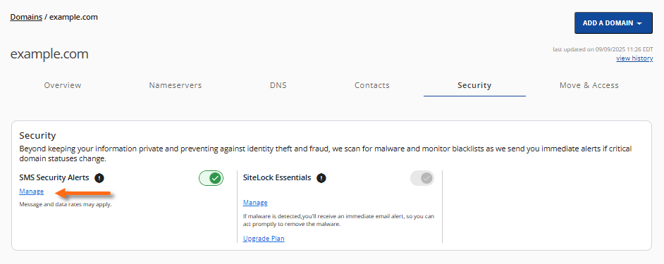 SMS Security Alerts - Manage