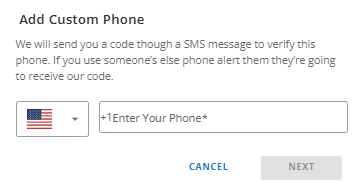 SMS Alerts - Setup - Enter new Number