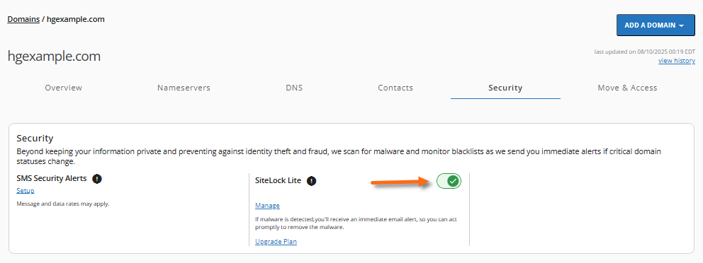 Security Tab - Sitelock