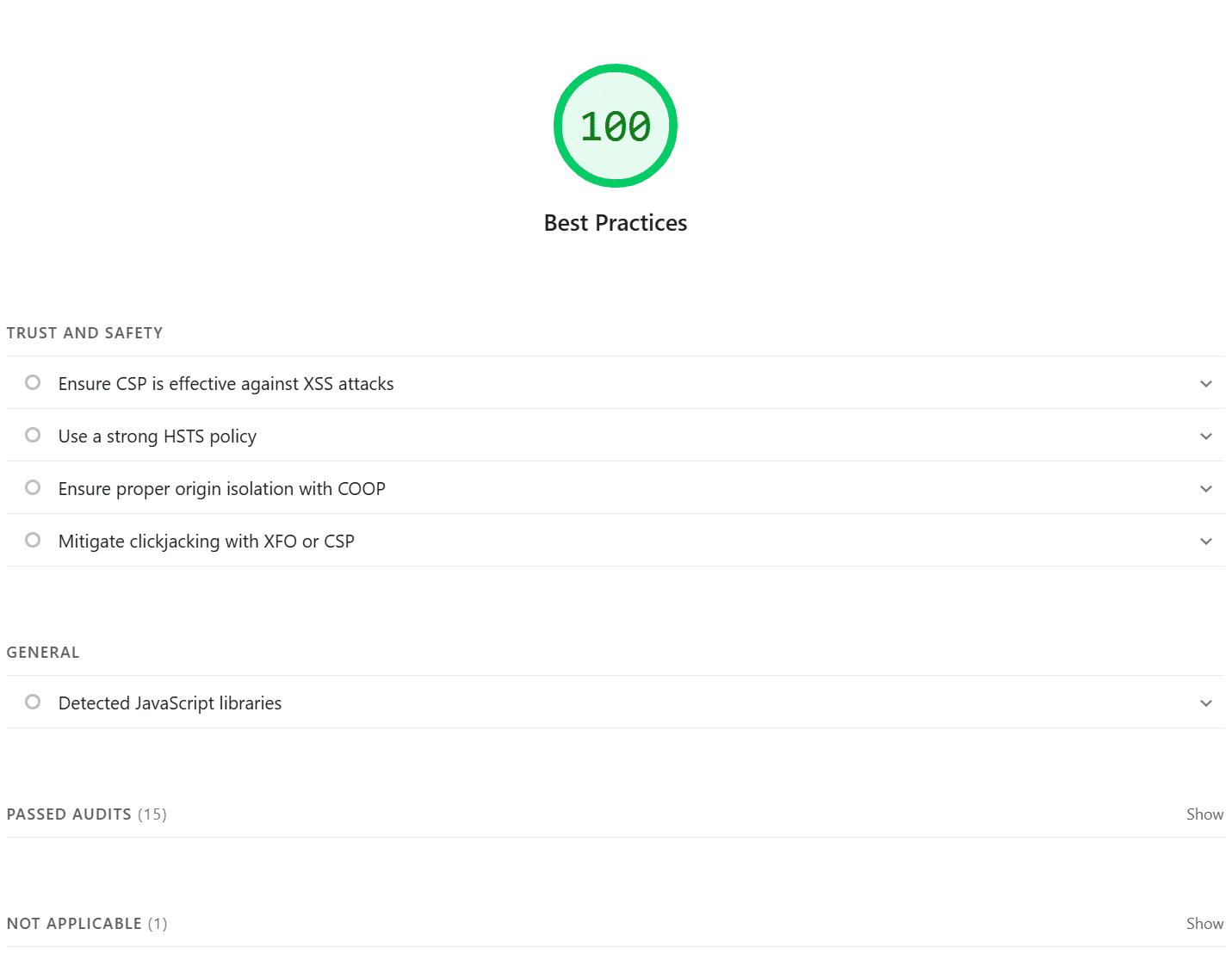 PageSpeed Performance Report - Best Practices