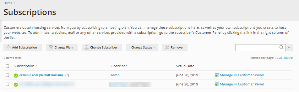 Plesk - Subscription