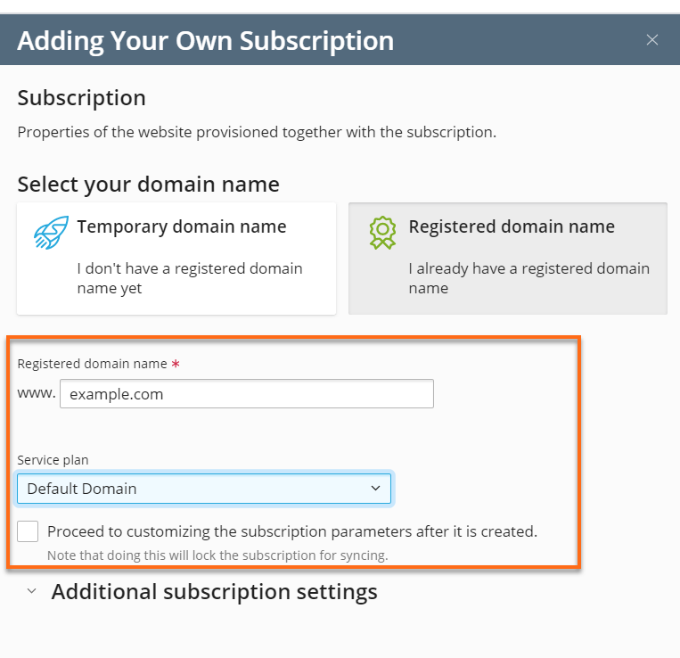 Plesk setup subscription