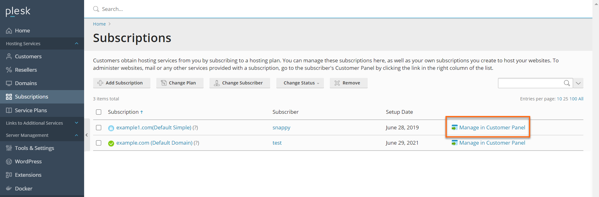 Manage in Customer Panel