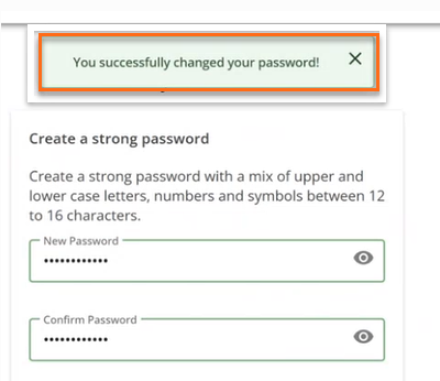 Password change successful prompt