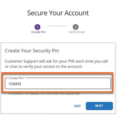 Create your Security PIN screen