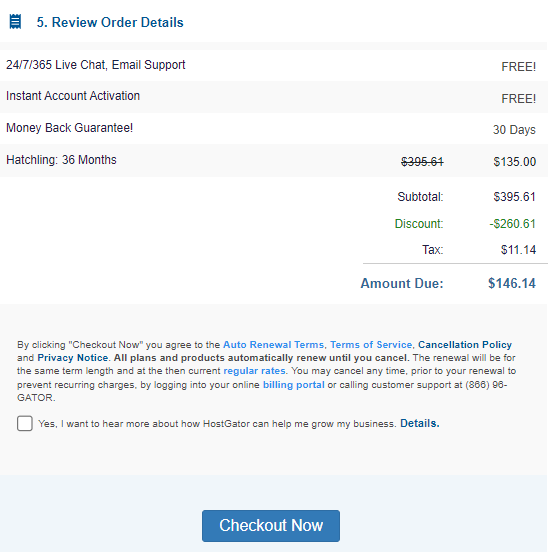 Checkout - Review Order Details