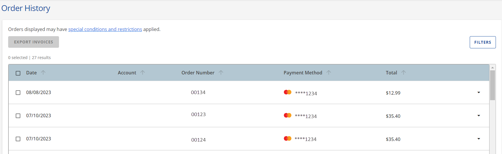 Customer Portal - Order History Invoices