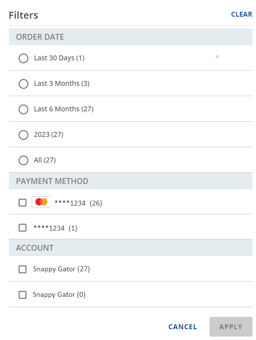 Invoice Filter Options