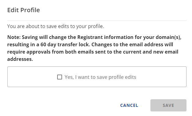 Confirm update - 60-day Transfer Lock