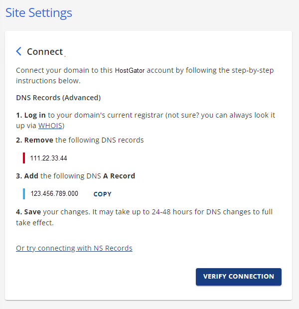 Connected Domains - Change A records