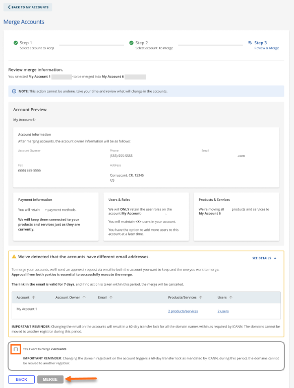 Review account Merge details