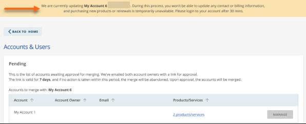 Account merge notification