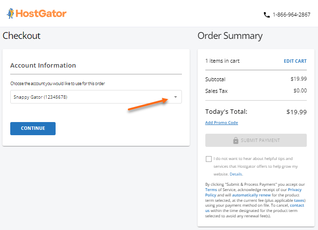 Customer Portal - Renewal Center - Cart - Select Account Information