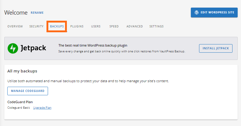 Customer Portal - Hosting - Backups