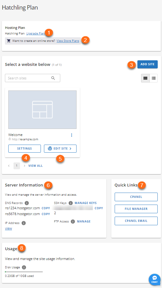 Customer Portal - Hosting interface details