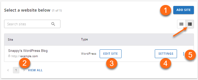 Customer Portal - Hosting tab - Product dashboard (List view)