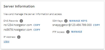 Customer Portal - Hosting tab - Server Information
