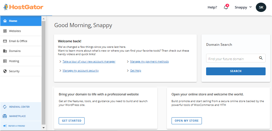 Customer Portal - Home interface
