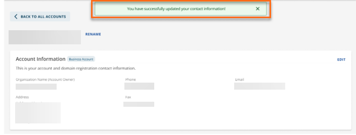 Sucessfully updated contact info