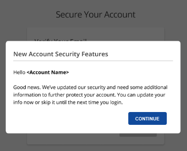 HostGator - New Account Security Features pop-up