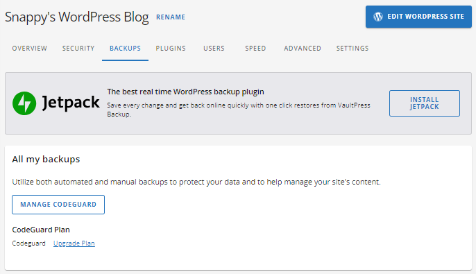 Customer Portal - Settings page - Backups tab