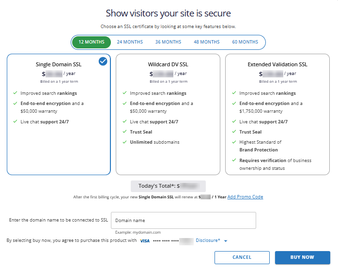 Marketplace - Select SSL plan
