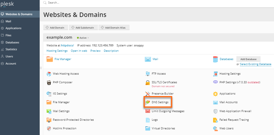HostGator Plesk Hosting Settings