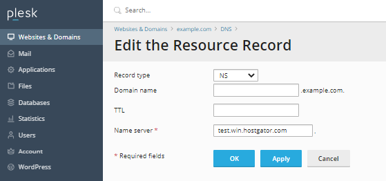 HostGator Plesk Edit DNS Resource